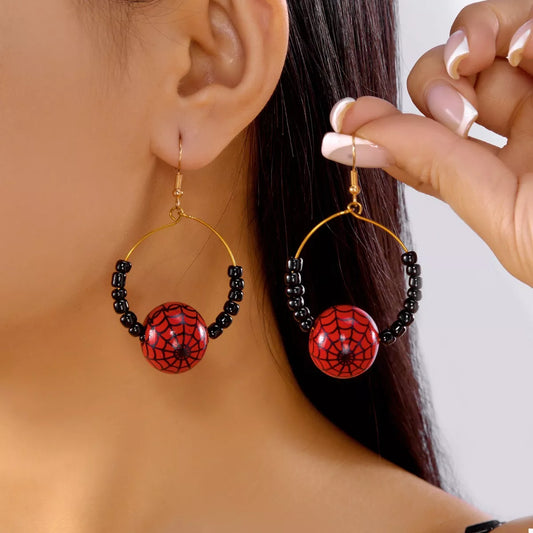 18K Gold-Plated Halloween Bead Earrings - Deep Red One Size