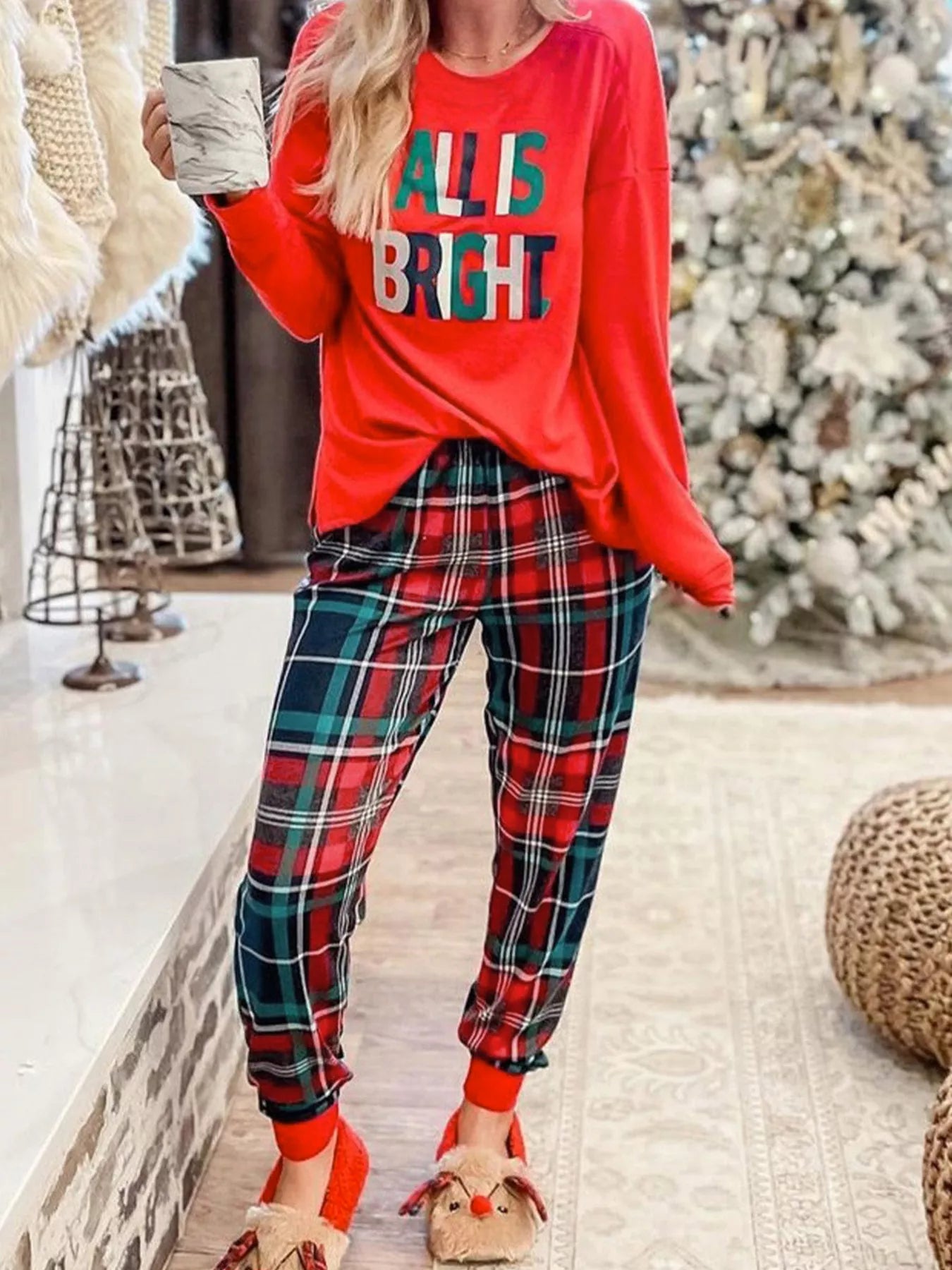 ALL IS BRIGHT Graphic Plaid Pajamas Set -
