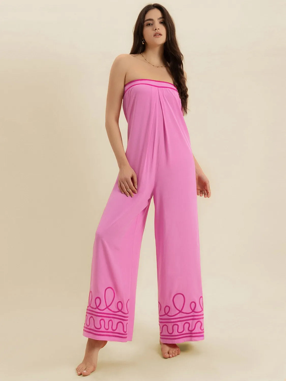 Wide Leg Tube Jumpsuit - Pink