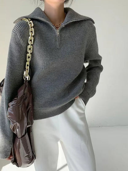 Half-Zip Long Sleeve Sweater - Dark Gray