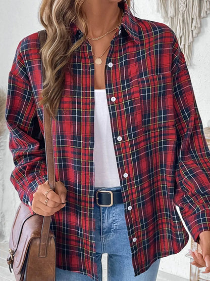 Plaid Button Up Long Sleeve Shirt - Deep Red