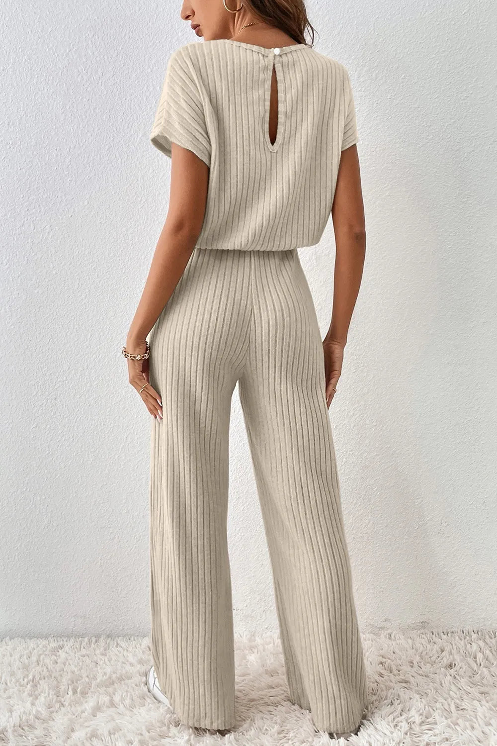 Ribbed Knit Wide Leg Jumpsuit -