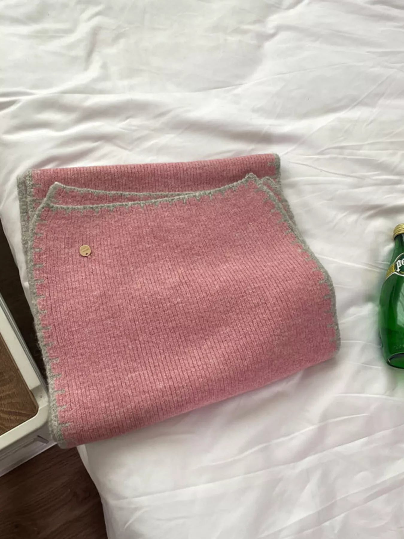 Contrast Trim Knit Scarf - Pink One Size
