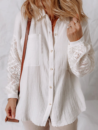 Lace Sleeve Button Down Shirt -