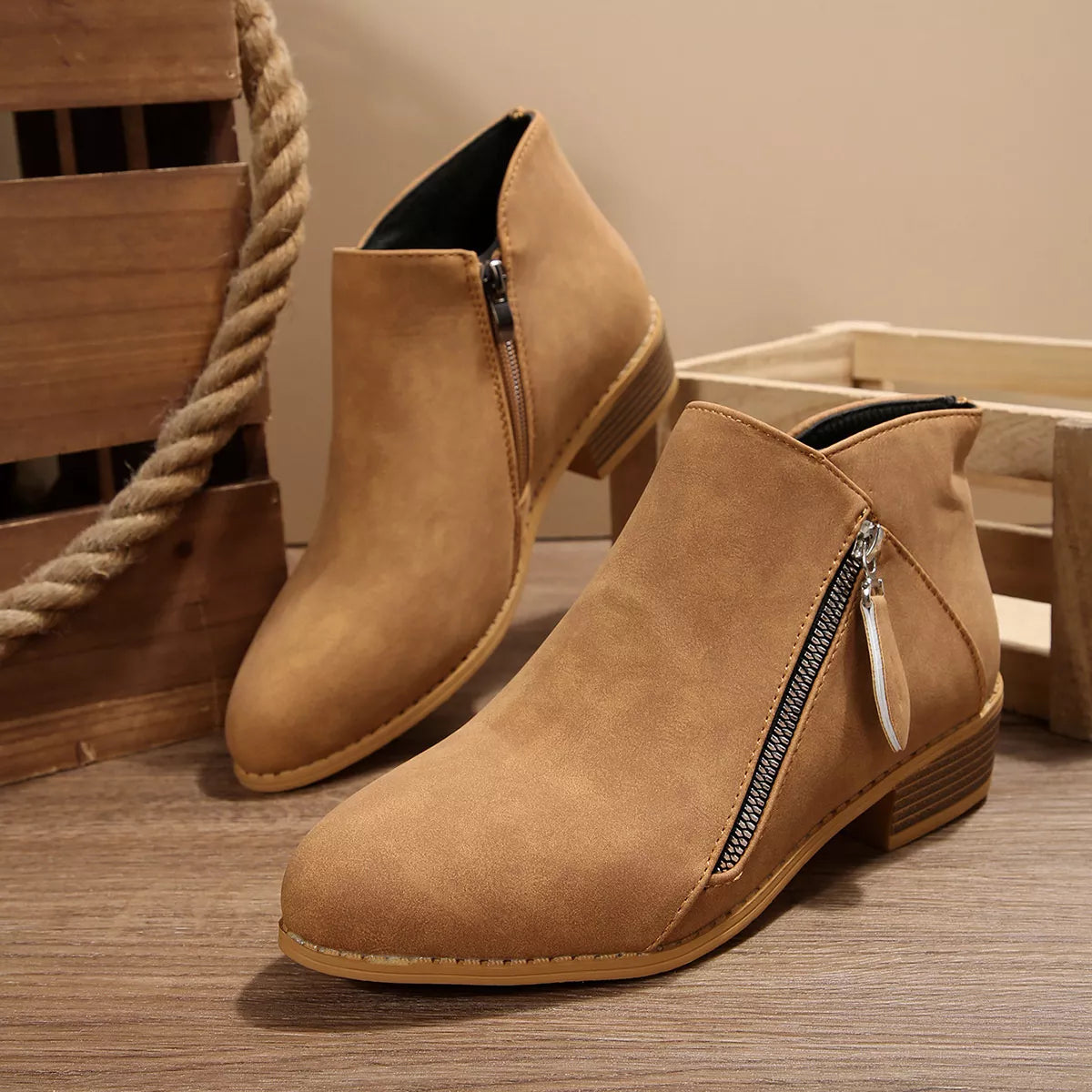 Block Heels Ankle Boots -