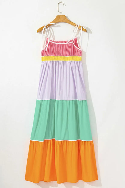 Color Block Flowy Tiered Maxi Dress -