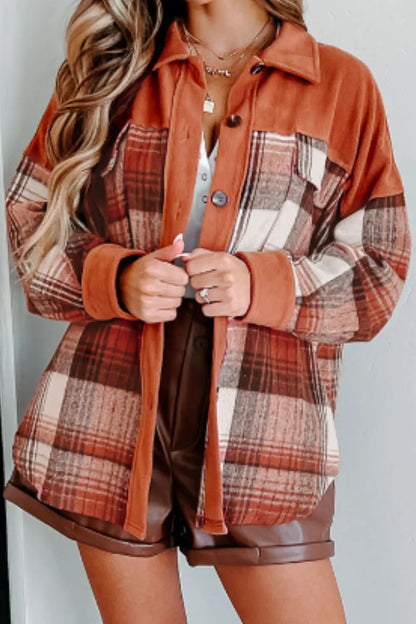 Plaid Button Up Long Sleeve Jacket -