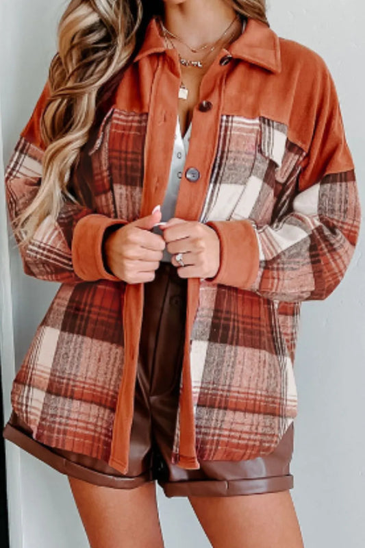 Plaid Button Up Long Sleeve Jacket -