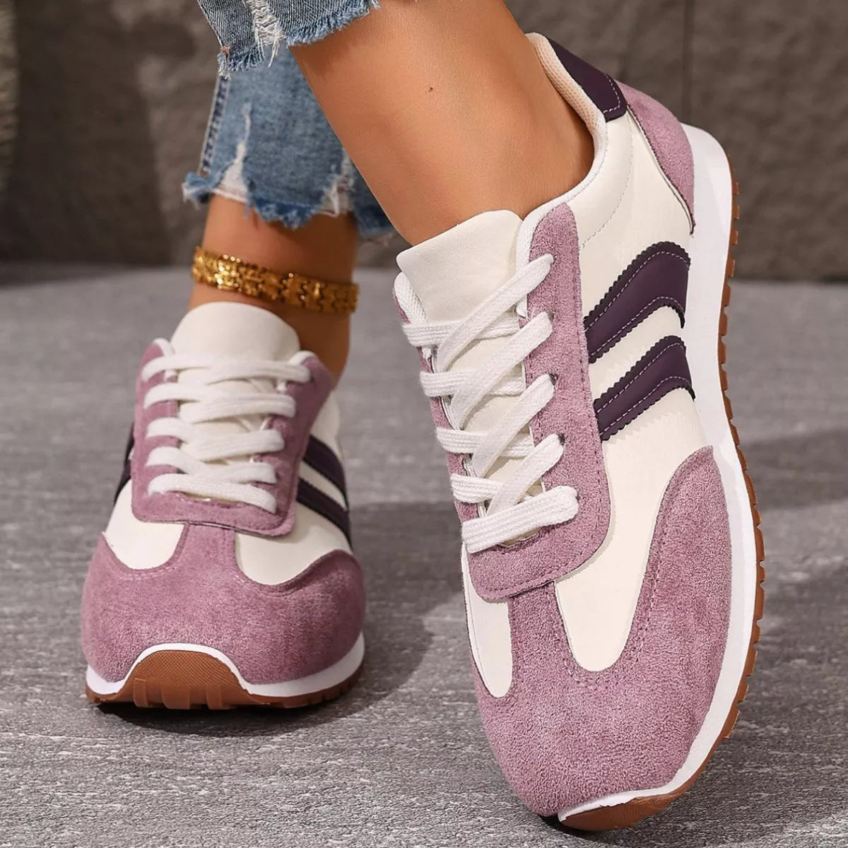 Striped Lace-Up Casual Sneakers -