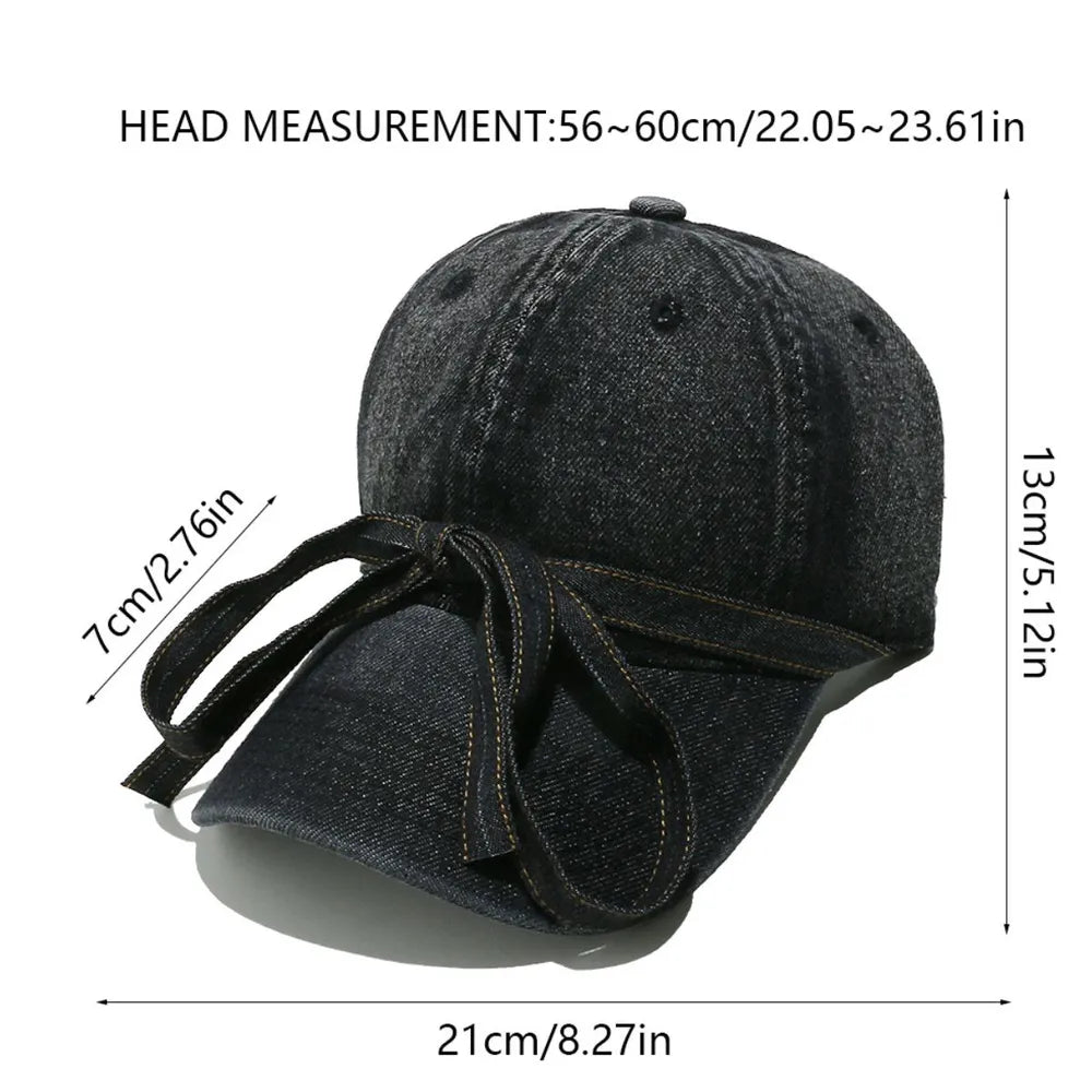 Washed Bow Denim Baseball Cap -