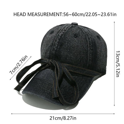 Washed Bow Denim Baseball Cap -
