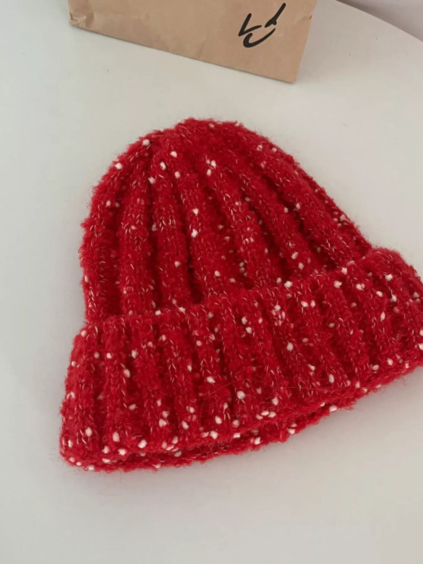 Knitted Beanie Hat - Red One Size