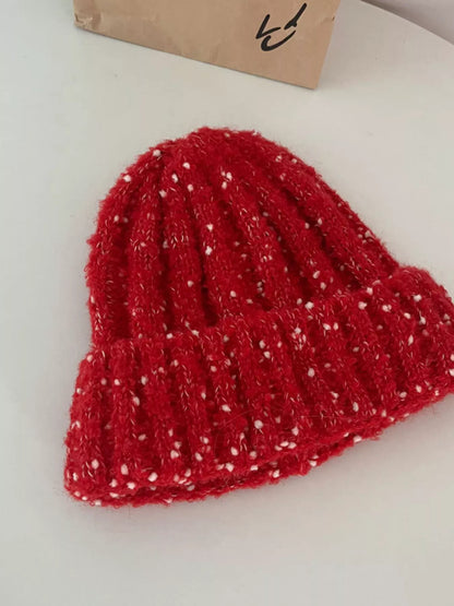 Knitted Beanie Hat - Red One Size