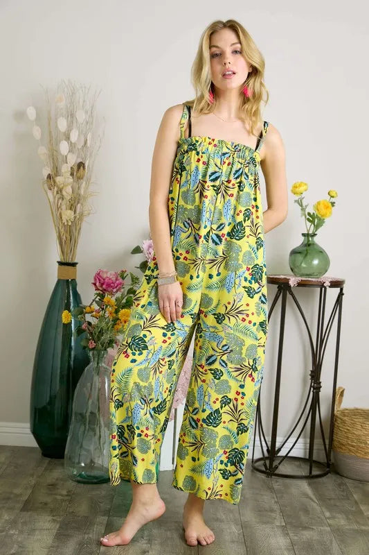 Elastic Detail Tropical Jumpsuit -