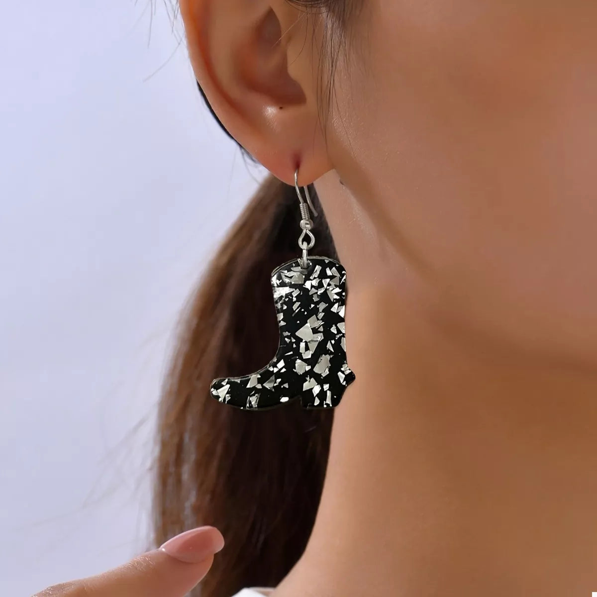 Cowboy Boot Dangle Earrings - Black One Size