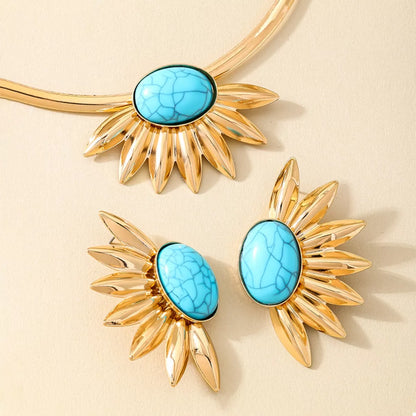 Turquoise Sunflower Necklace and Earrings Jewelry Set -