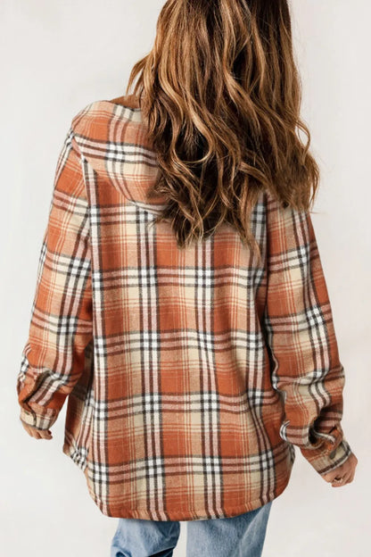 Plaid Button Up Long Sleeve Hooded Jacket -