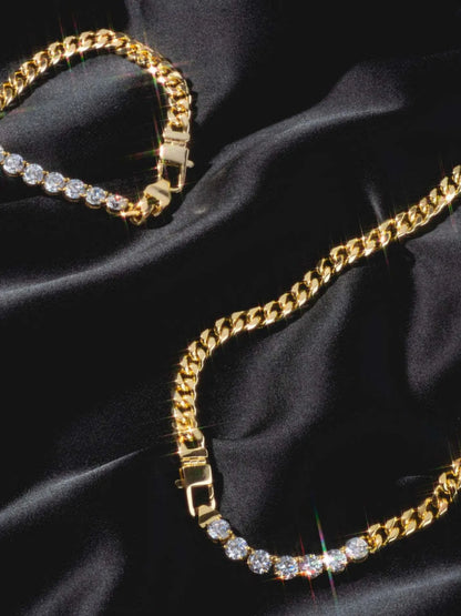 Gold-Plated Zircon Necklace and Bracelet Jewelry Set -