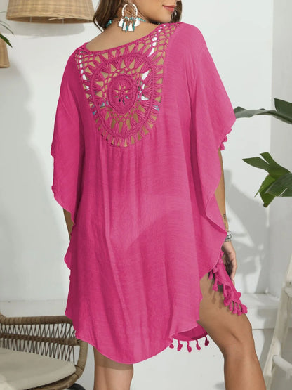 Tassel Crochet Round Neck Cover-Up -