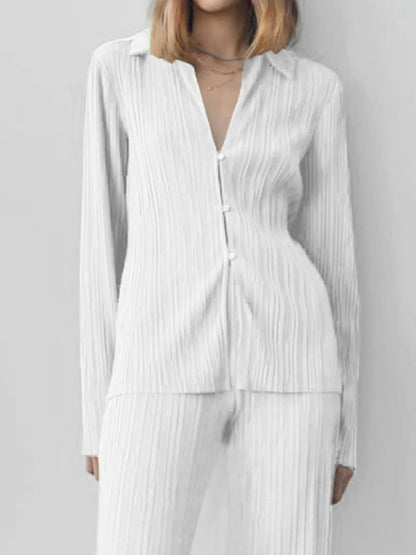 Texture Long Sleeve Top and Pants Lounge Set -