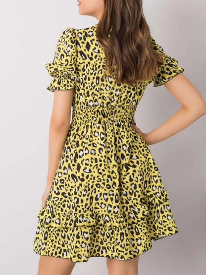 Leopard Print Tie Front Short Sleeve Mini Dress -