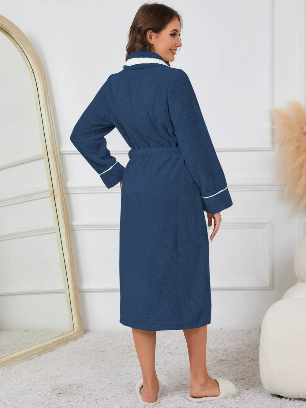 Contrast Trim Tie Waist Lounge Nightgown -