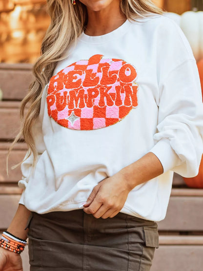 Pumpkin Patched Pattern Long Sleeve Sweatshirt - White