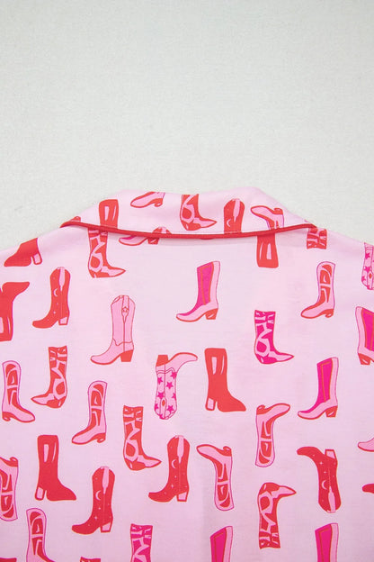 Cowgirl Boots Printed Shirt and Shorts Set -