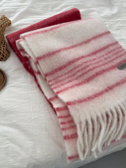 Cozy Striped Fringe Hem Scarf -