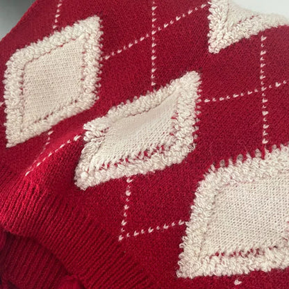 Diamond Pattern Knitted Tassel Scarf -