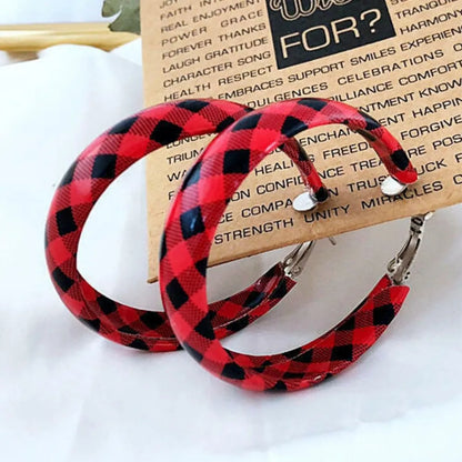 Plaid PU Leather Hoop Earrings -