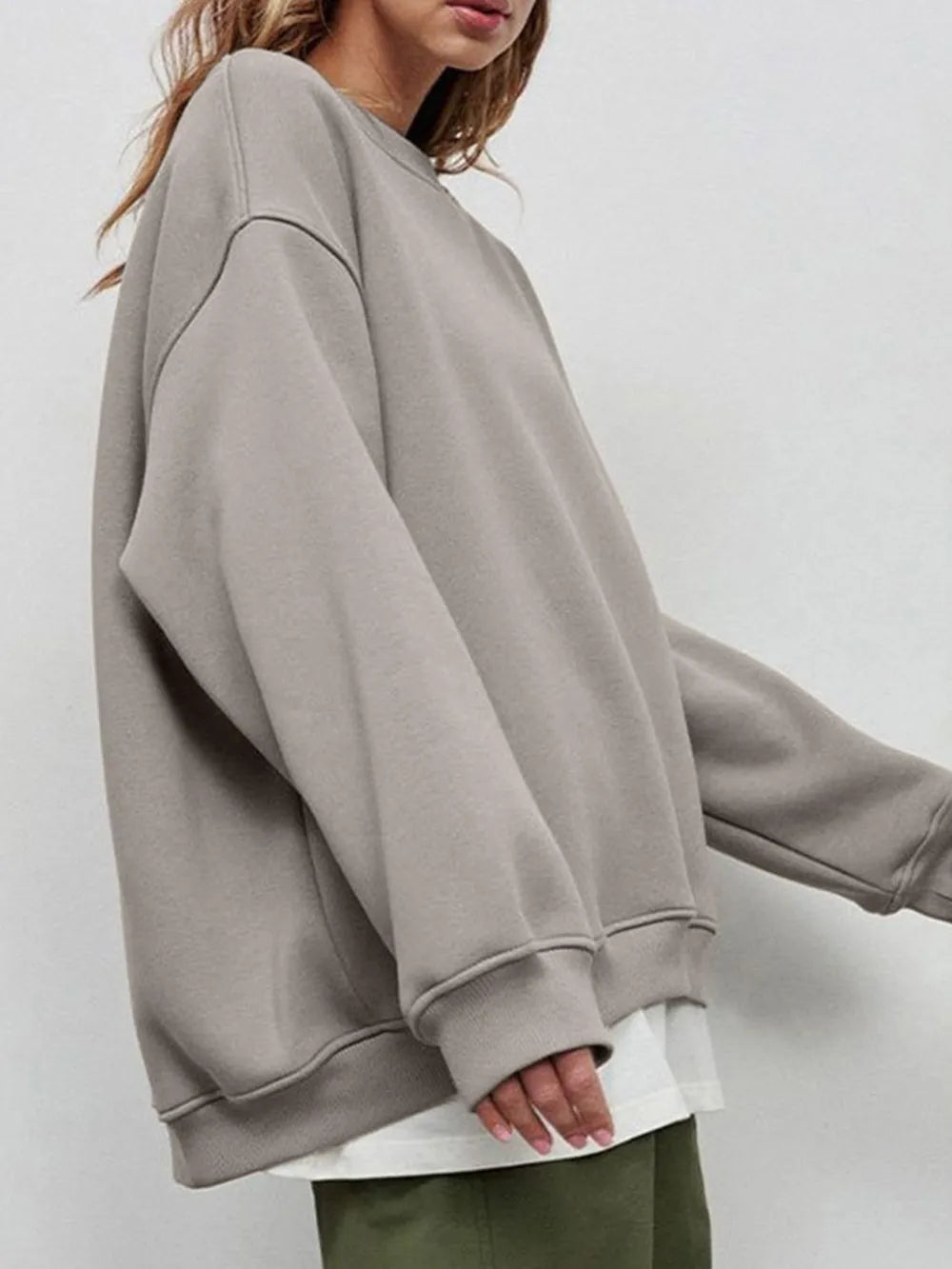 Round Neck Dropped Shoulder Long Sleeve Sweatshirt -