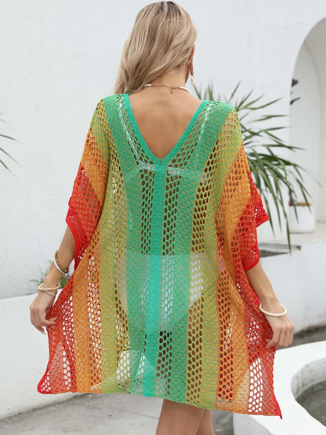 Rainbow Gradient Crochet Beach Cover-Up -