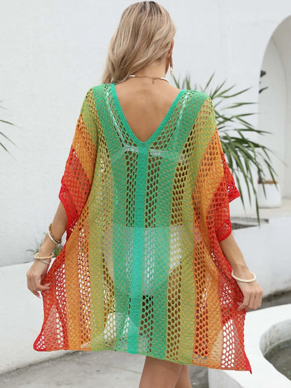Rainbow Gradient Crochet Beach Cover-Up -