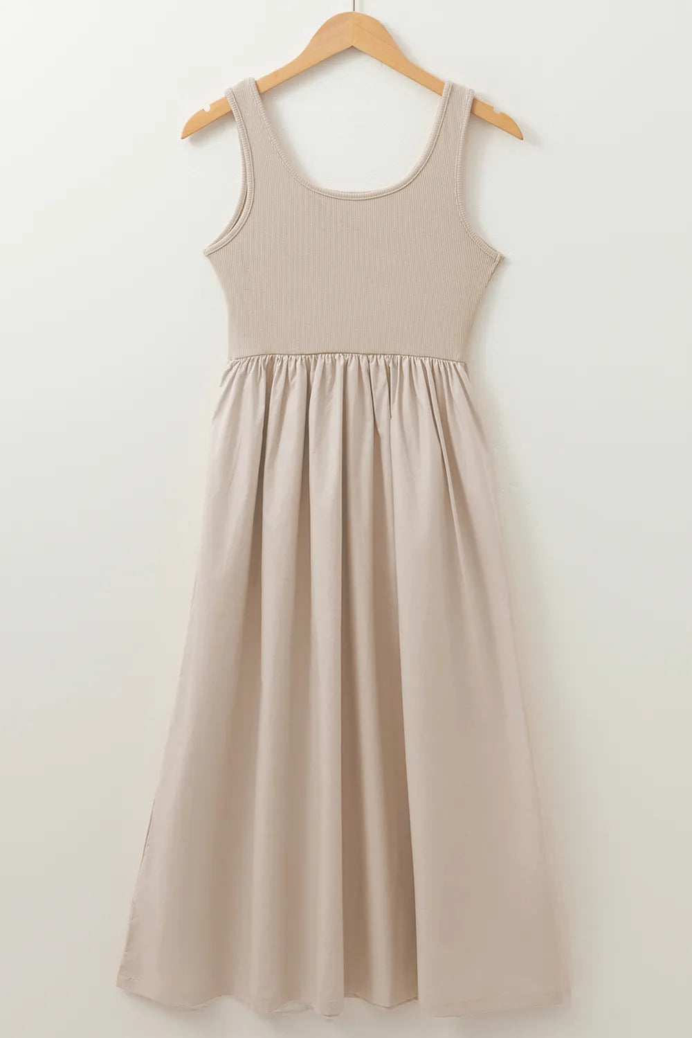 Scoop Neck Ribbed Bodice Midi Tank Dress -