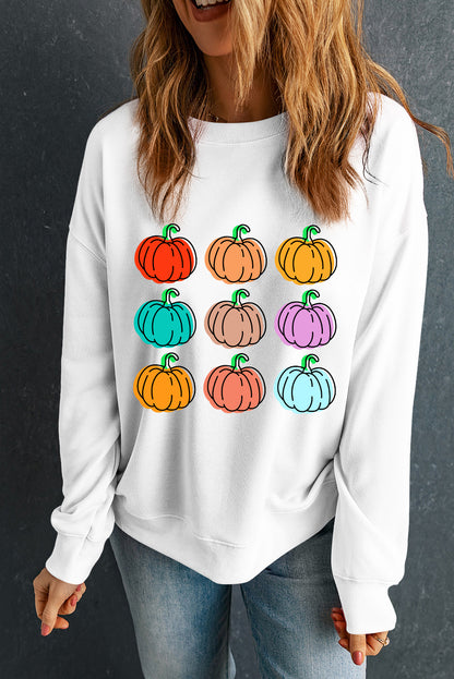 Pumpkin Graphic Long Sleeve Sweatshirt - White