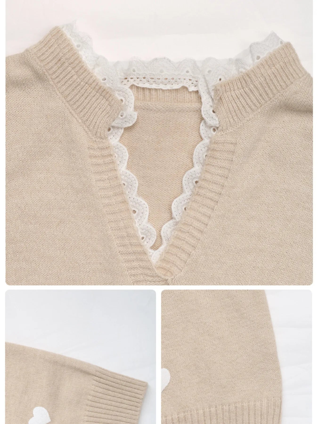 Heart V-Neck Long Sleeve Sweater -