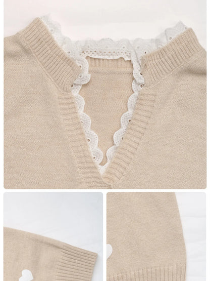 Heart V-Neck Long Sleeve Sweater -