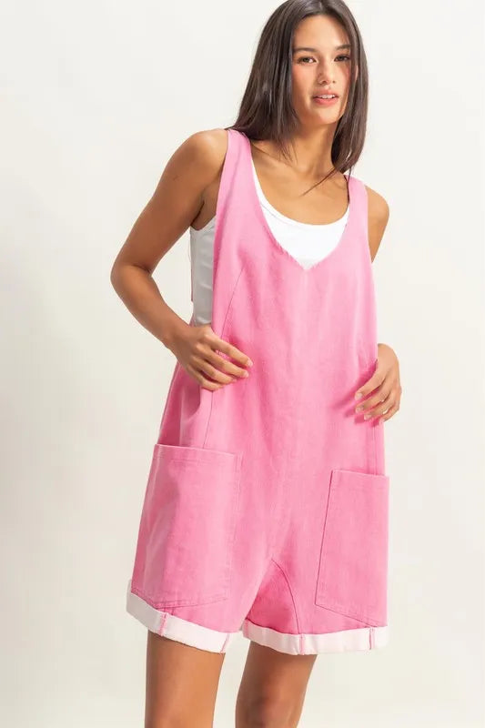 V-Neck Pocket Detail Romper -
