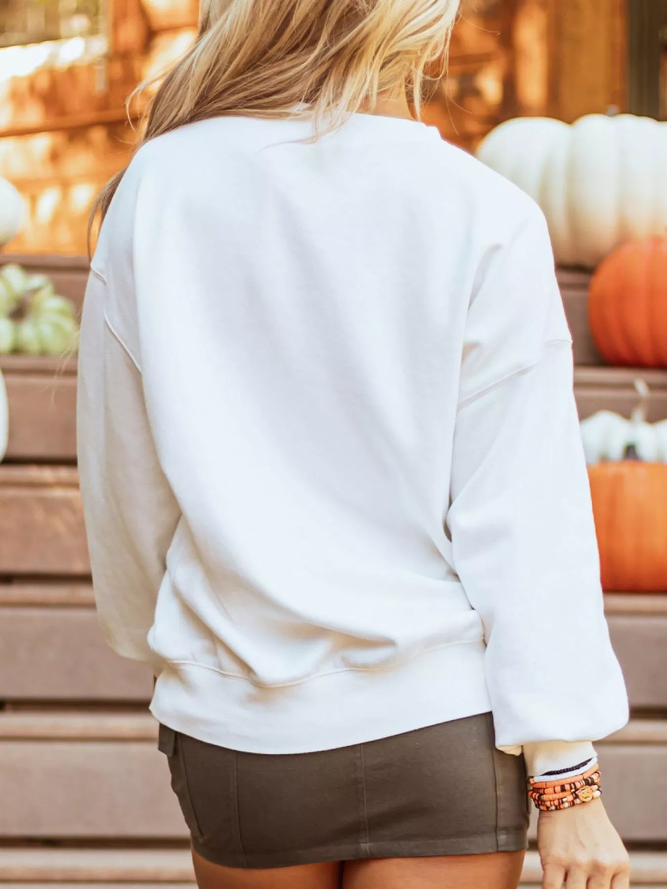 Pumpkin Patched Pattern Long Sleeve Sweatshirt - White