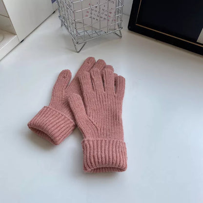 Warm Knitted Winter Gloves - Pink One Size