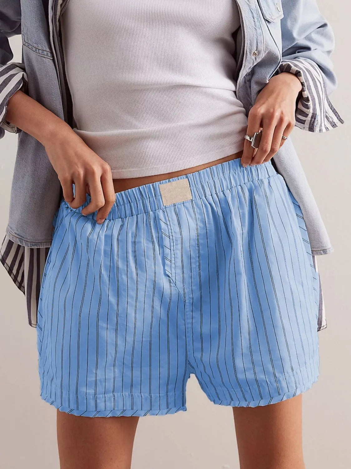 Striped Elastic Waist Shorts -