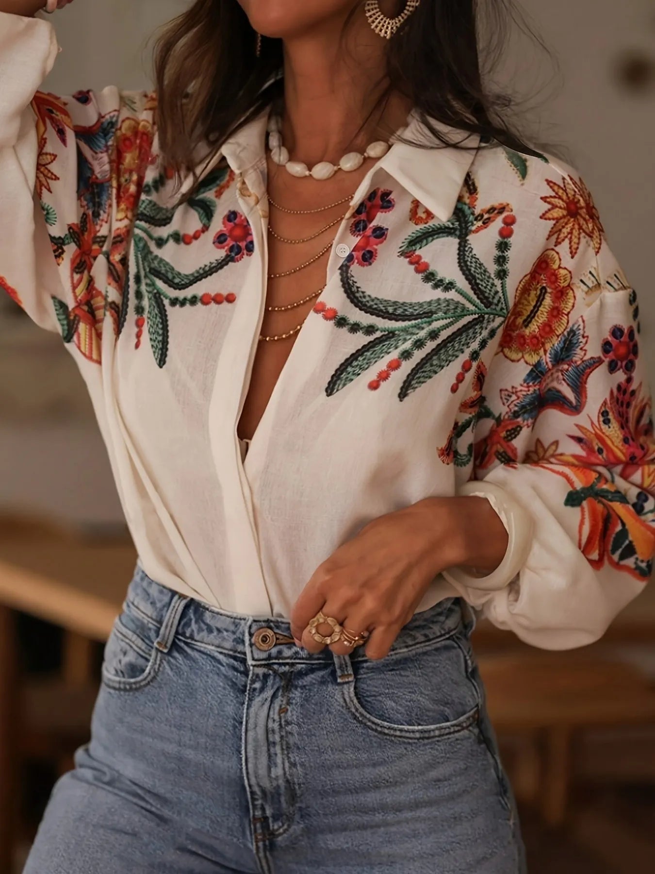 Floral Button Up Long Sleeve Shirt -