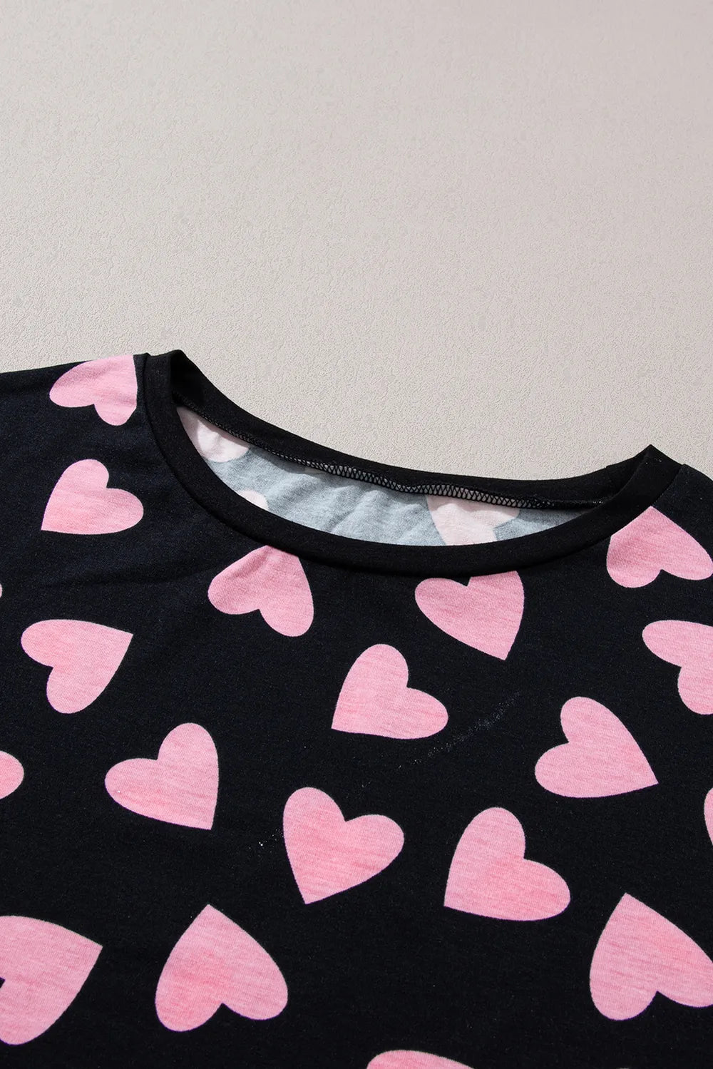 Heart Print Long Sleeve Top and Shorts Lounge Set -