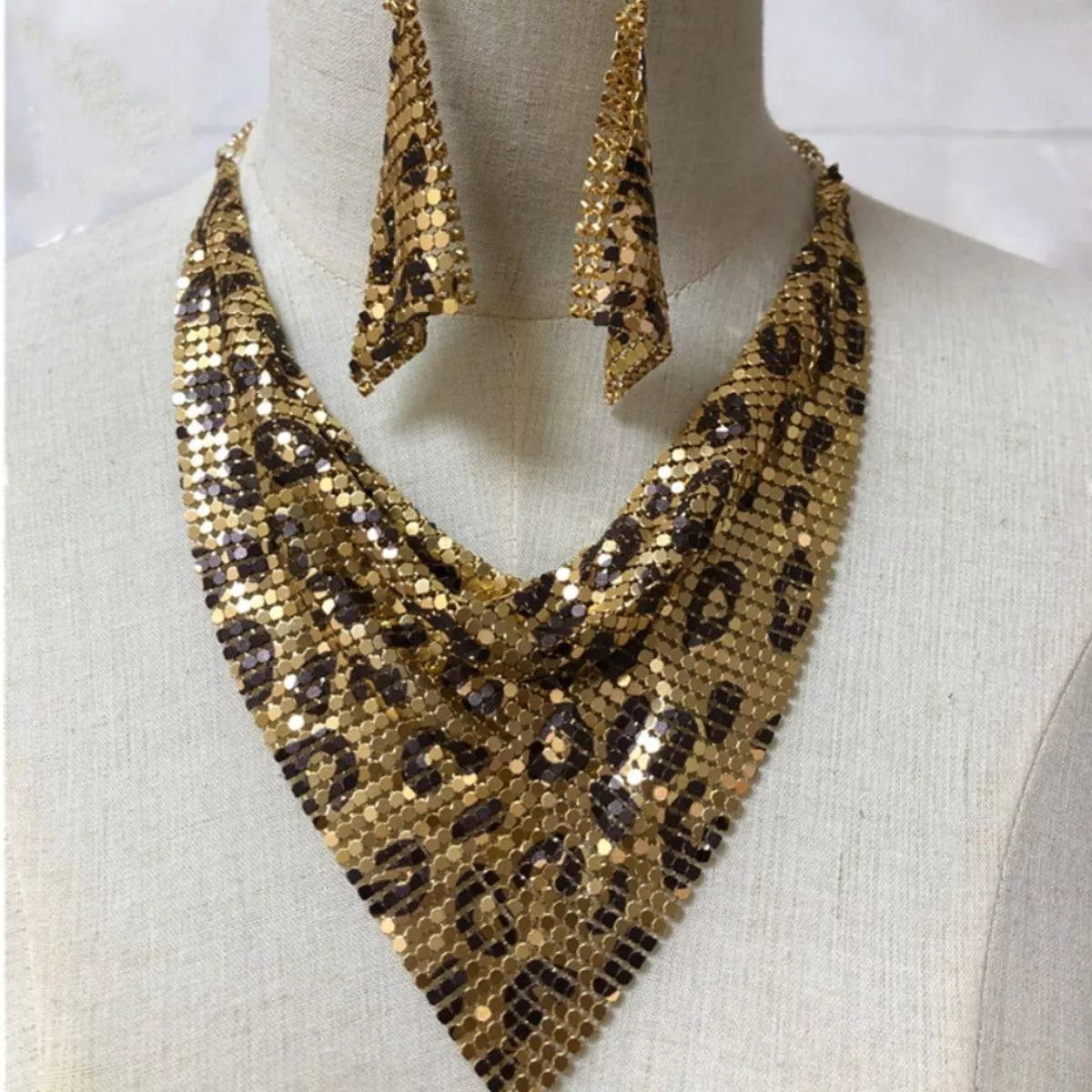 Leopard Necklace and Earrings Jewelry Set -