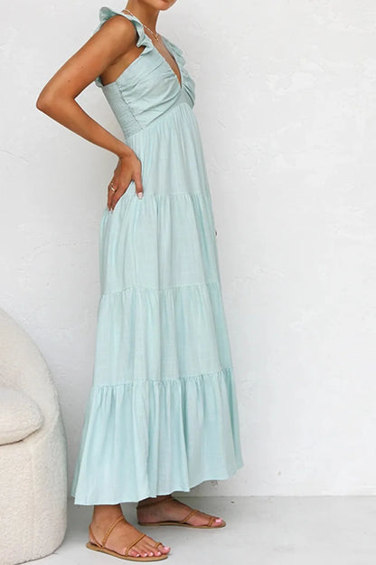 Ruffled V-Neck Tiered Dress -