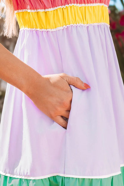 Color Block Flowy Tiered Maxi Dress -