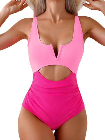 Tied Cutout Contrast One-Piece Swimwear | AdoreStarr