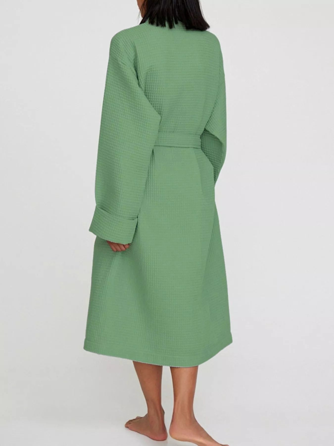Waffle Knit Tie Waist Lounge Nightgown -