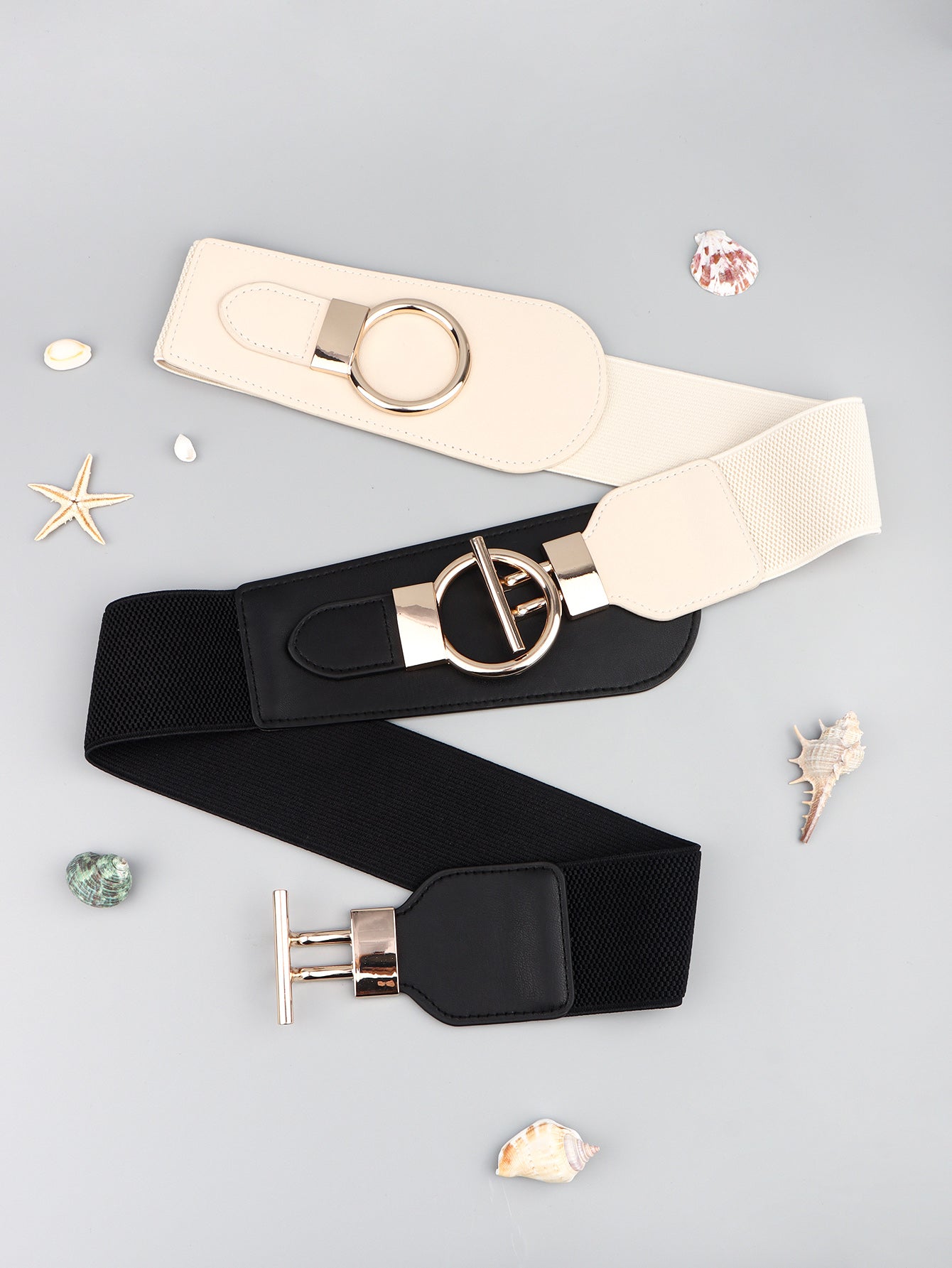 PU Elastic Wide Belt with Alloy Buckle -